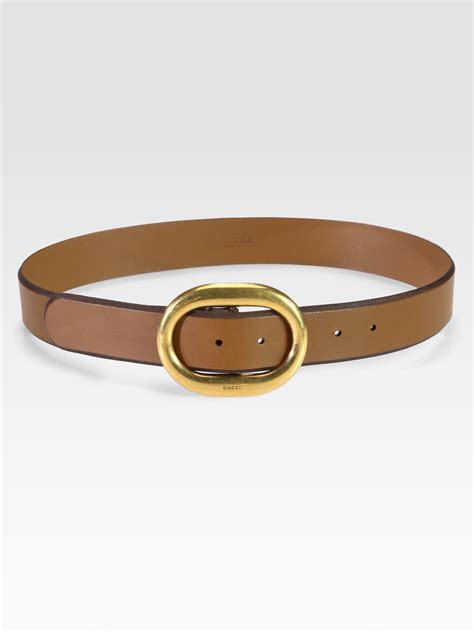 Gucci Leather Round Buckle Belt In Brown Natural Lyst