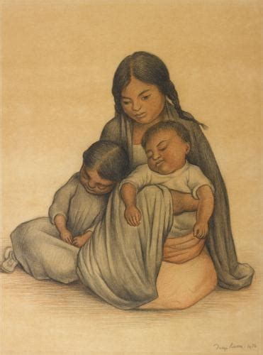 Diego Rivera Madre Con Hijos Dibujo A LÁpiz Con Dos