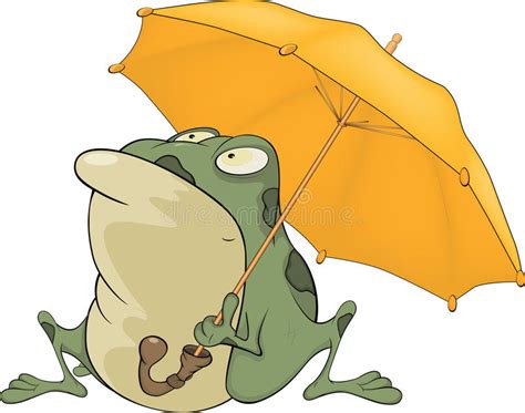 Groda Med Ett Paraply Tecknad Film Vektor Illustrationer