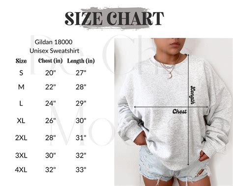 Gildan 18000 Model Size Chart Gildan Sweatshirt Size Chart Etsy In