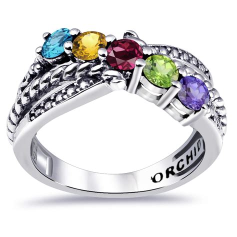 Orchid Jewelry Five Stone 087 Ctw Round Multi Gemstone 925 Sterling