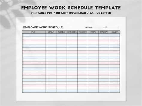 Employee Schedule Template Printable Pdf Weekly Timesheet Etsy Norway