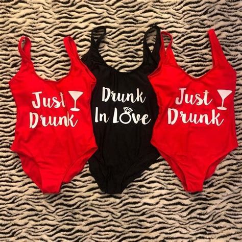 Personalize Drunk In Love Just Drunk Bride Bridesmaid Bathing Suits Bathing Suits Drunk In