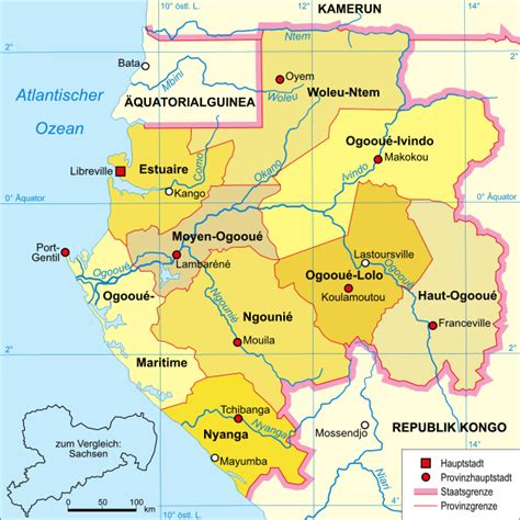 Landkarte von Gabun (Karte Provinzen) : Weltkarte.com - Karten und
