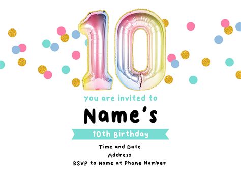 Custom Printable 10th Birthday Invitation Downloadable 10th Birthday