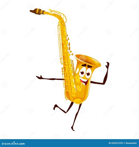 Cartoon Dancing Saxophone Character Funny Sax Stock Vector