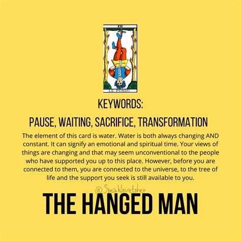 The basic symbols of this card are a man hanging by one foot from a tau cross. The hanged man tarot card meaning keywords | Tarot card meanings, Hanged man tarot, Tarot