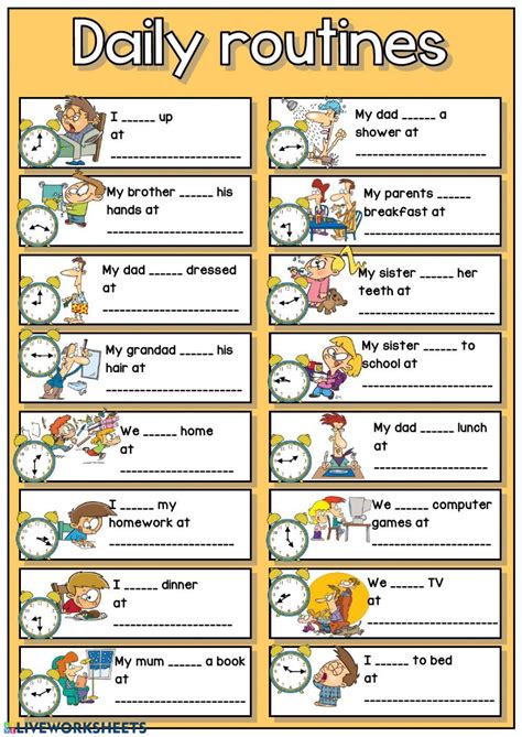 Daily Routines Telling The Time Interactive Worksheet English
