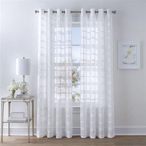 Dakota White Striped Sheer Grommet Curtain Panel 84