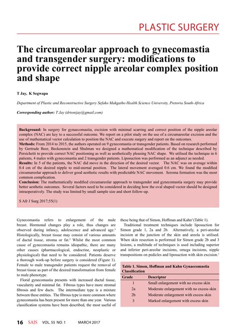 Pdf The Circumareolar Approach To Gynecomastia And Transgender