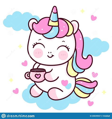 Cute Unicorn Vector Holding Coffee Cup Sweet Dessert Pastel Color Pony