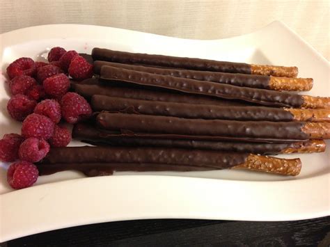 Chocolate Covered Pretzel Stick With Raspberries Chocolate Covered