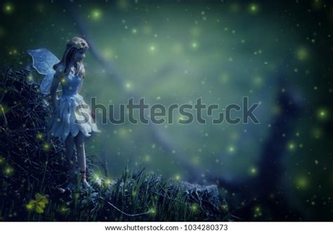 Image Magical Little Fairy Night Forest Stock Photo Edit Now 1034280373