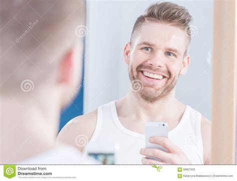 Selfie In Mirror Stock Image Image Of Centered Handsome