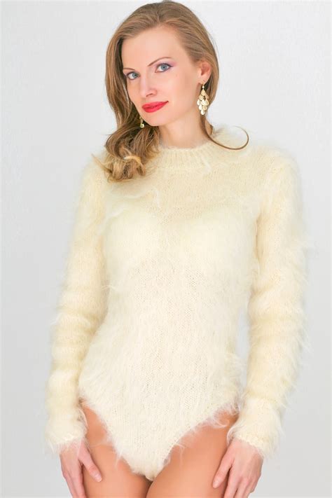 Fuzzy Mohair Sweater Bodysuit Hand Knitted Fluffy Top Etsy