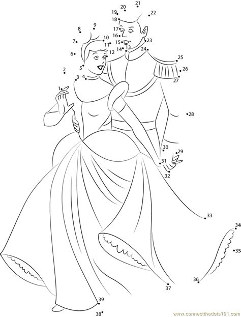 Cinderella With Prince Dot To Dot Printable Worksheet Connect The Dots