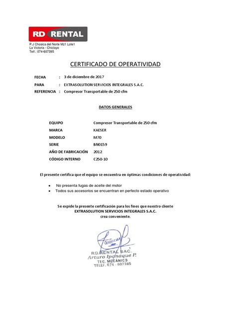 Certificado De Operatividad Pdf