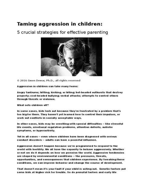 Taming Aggression In Children Pdf Aggression Parenting