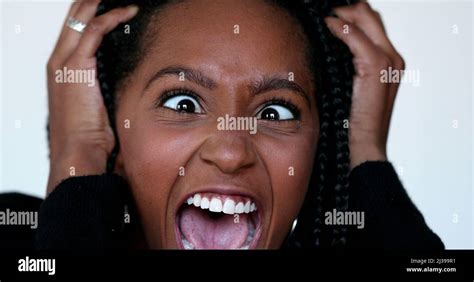 Angry Black Teen Girl Yelling At Camera African Woman Screaming