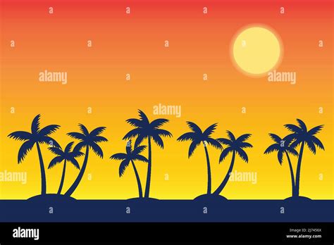 Summer Tropical Beach Background With Palms Tree Seascape Sunrise And