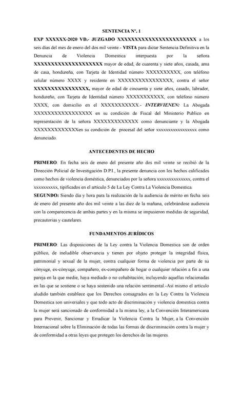 Formato De Sentencia Honduras Derecho Civil Uth Studocu