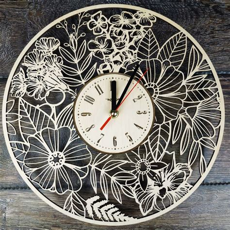 FLOWERS Wood Wall Clock Flower Home Kitchen Living Room Wall Etsy