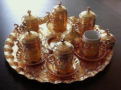 Turkish Coffee Espresso Big Set Tray Ottoman Bowl Copper Porcelain