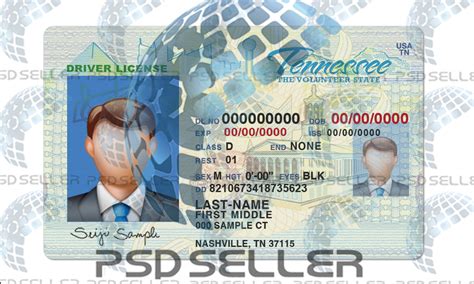 Fully Editable Tennessee Driver License Psd Template Psd Seller