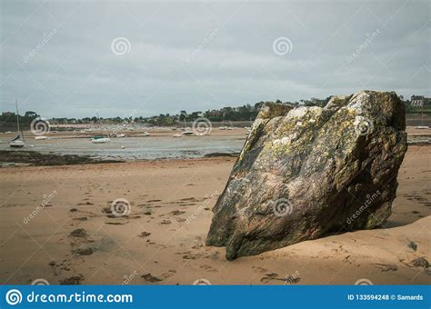 Big Rock At The Beach At The Low Tide In Brittany Stock Photo Image