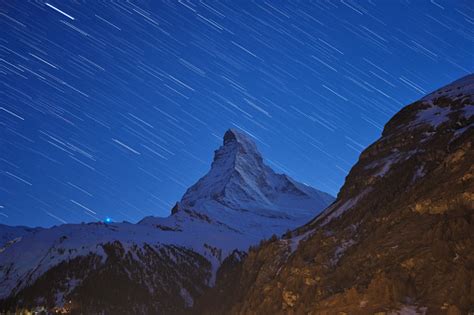 Beautiful Star Trails Over The Famous Mountain Matterhorn