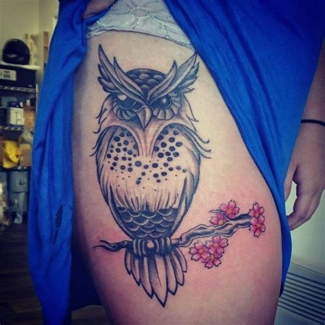 Owl Tattoo Thigh Piece New School Traditional Black And Grey Colour