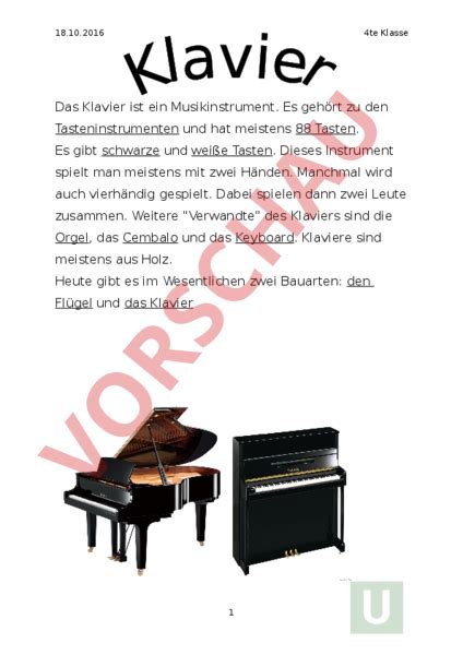 Klavier spielen (auf einem klavier oder flügel spielen). Arbeitsblatt: Klavier - Musik - Musiktheorie / Noten