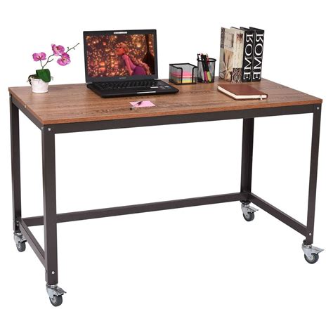 Industrial Modern Steel Frame Wood Top Computer Desk With