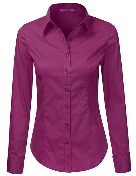 La Basic Womens Long Sleeve Button Down Collared Shirts S 3xl 38 Colors Clothin