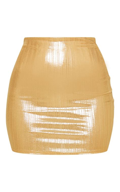 Gold Metallic Mini Skirt Skirts Prettylittlething Ksa