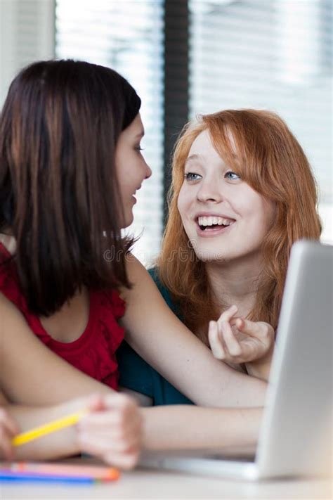 Two Female College Students In Class Stock Image Image Of High