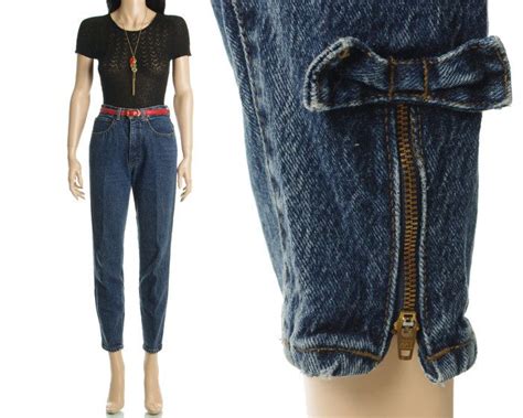 Vintage 80s Skinny Jeans Blue Denim High Waist Tapered Bow Etsy