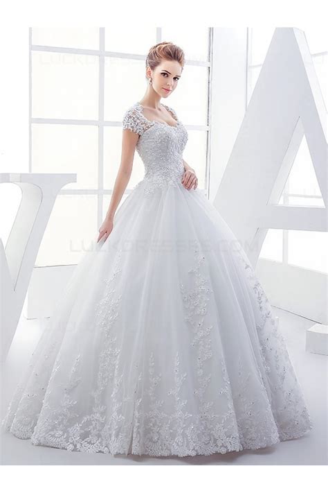 Lace Ball Gown Keyhole Back Sparkly Wedding Dresses Bridal Gowns
