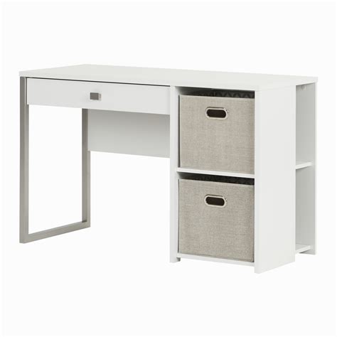 South Shore Interface Pure White Desk With Storage And Baskets