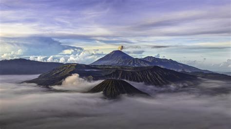 1366x768 Resolution Volcano And Clouds Nature Landscape Indonesia
