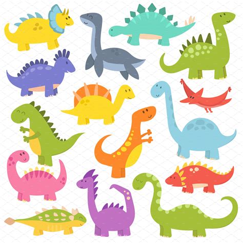 Cute Cartoon Dinosaurs Vector Animal Illustrations ~ Creative Market