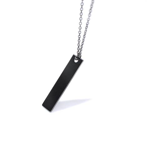 New Black Rectangle Pendant Necklace Men Trendy Simple Stainless Steel