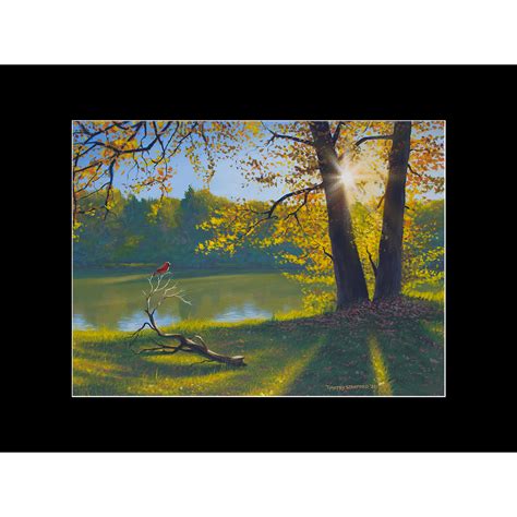 Sunrise Over Lake With Cardinal Print Bucks County Landscape Realism