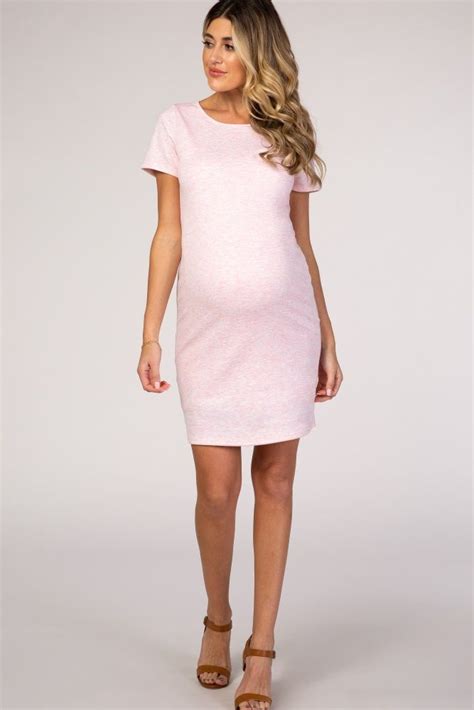 pinkblush pink heathered short sleeve fitted maternity dress fitted maternity dress casual