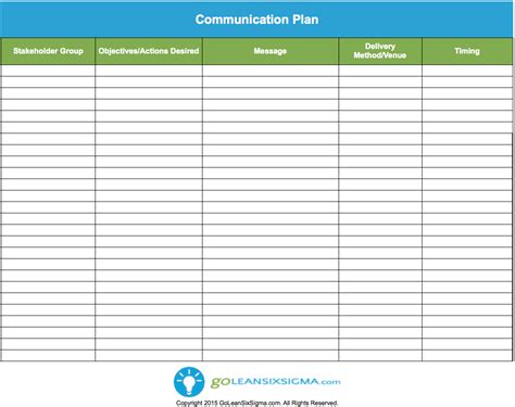 Communication Plan Template Lean Six Sigma