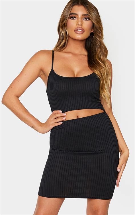 Black Ribbed Cut Out Centre Strappy Bodycon Dress Prettylittlething