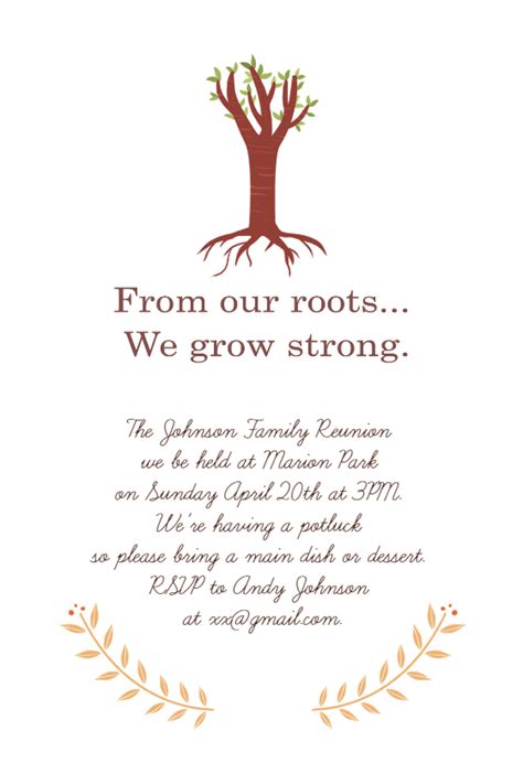 Family reunion is a common event in human life. Our Roots - Free Family Reunion Invitation Template | Greetings Island | Family reunion ...