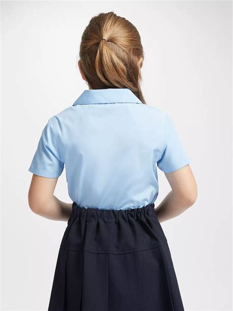 John Lewis And Partners Girls Easy Care Open Neck Short Sleeve School Blouse Pack Of 2 Blue At