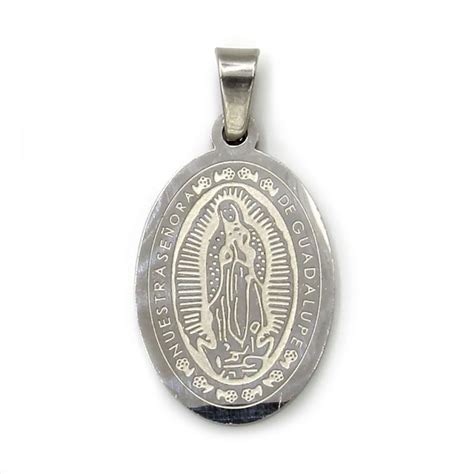 Dije Acero Plateado Virgen Guadalupe Medalla Catolica
