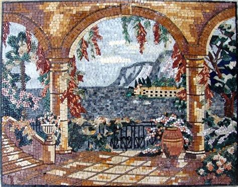 Landscape Mosaic Scene Of Tuscan Traditional Tile Murals By